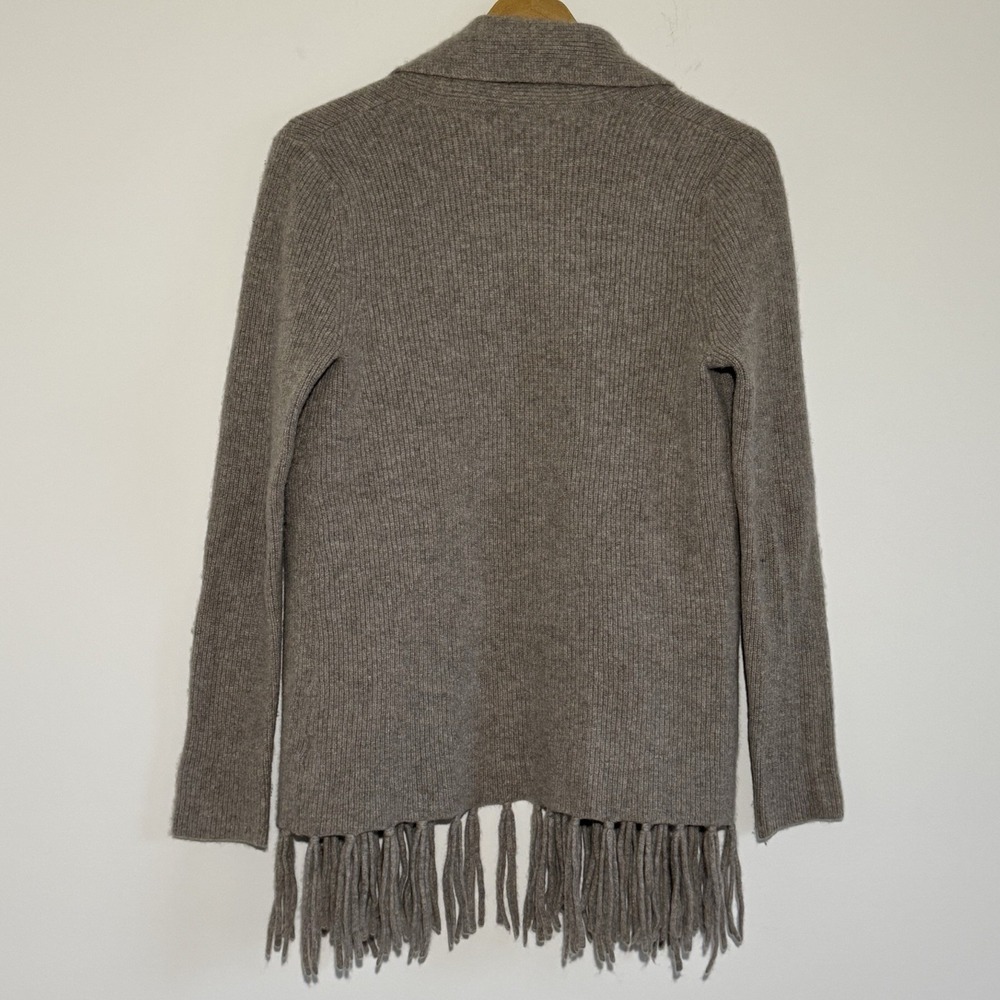 Marled Clothing 100% Cashmere Cardigan Sweater Fringe Womens Large Beige Neutral - Picture 2 of 7